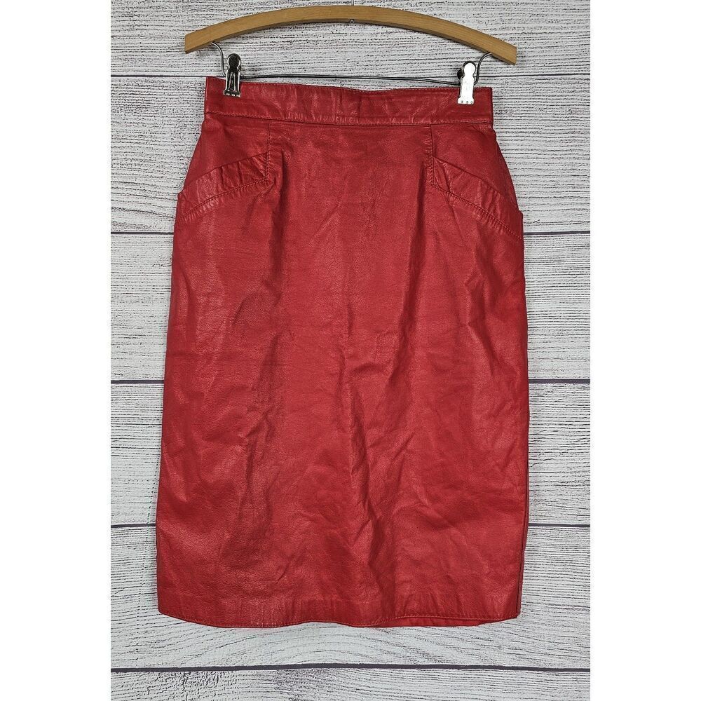 J.F.S. Vintage Genuine Leather High Waisted Skirt Red Size 27in